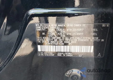 2016 Toyota Rav4 Xle z USA, uszkodzony, nr VIN 2T3RFREV4GW510386